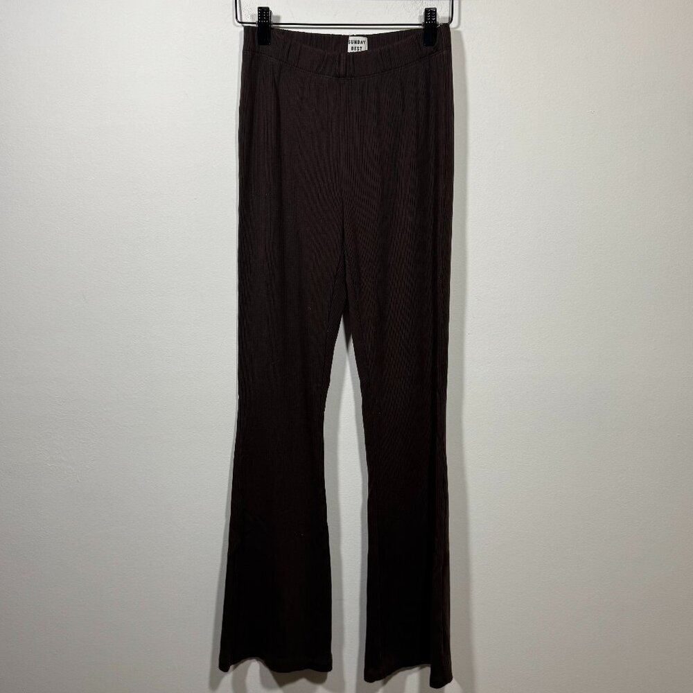 Aritzia Sunday Best Brown Mid Rise Flare Pants Size Small Stretch Loungewear
